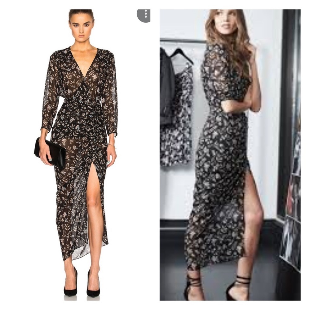 VERONICA BEARD Merrill Black Floral Chiffon Drawstring Cocktail Dress Size US 2
